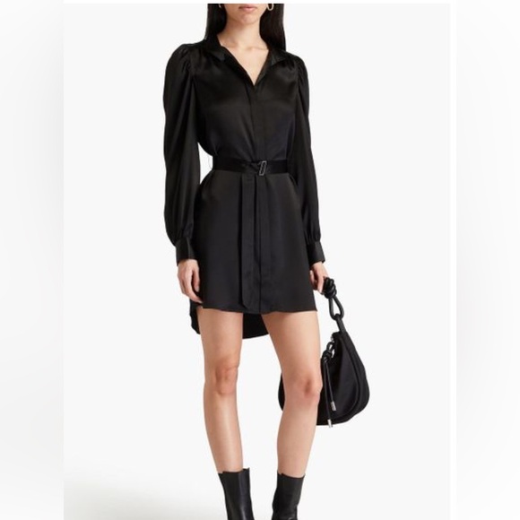 Frame Gillian belted long sleeve shirt: mini dress  in noir - Picture 1 of 10